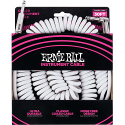 Ernie Ball 6045 - Câble blanc torsadé jack-jack coudé instrument - 9m