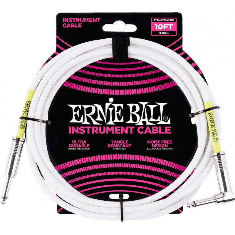 Ernie Ball 6049 - Câble blanc jack-jack coudé instrument - 3m
