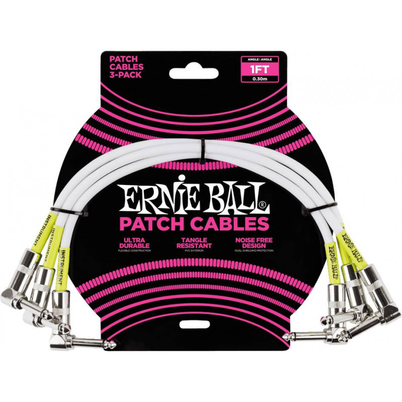 Ernie Ball 6055 - 3 câbles patchs coudés blancs - 30cm