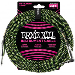 Ernie Ball 6066 - Câble gaine tissée noire et verte jack-jack coudé - 7.62m