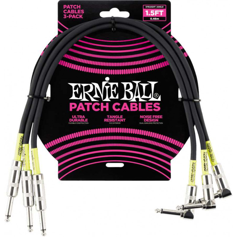 Ernie Ball 6076 - 3 câbles patchs droits-coudés - 46cm