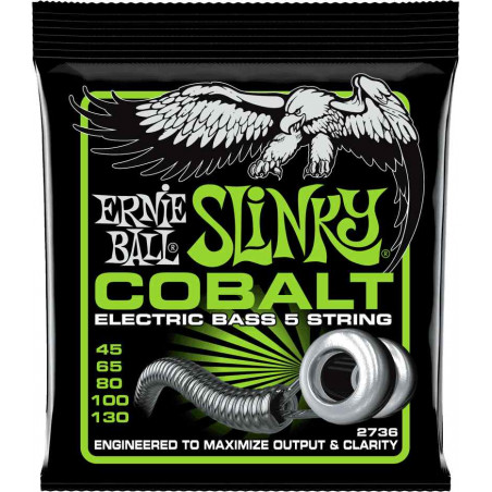 Ernie Ball 2736 - Jeu de 5 cordes basse Slinky Cobalt - 45-130