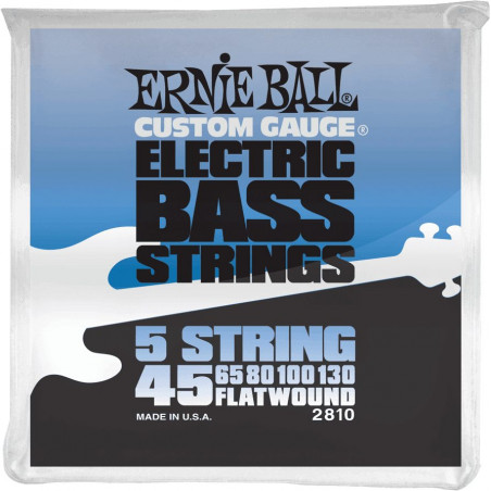 Ernie Ball 2810 - Jeu de 5 cordes basse Custom Gauge Flatwound- 45-130
