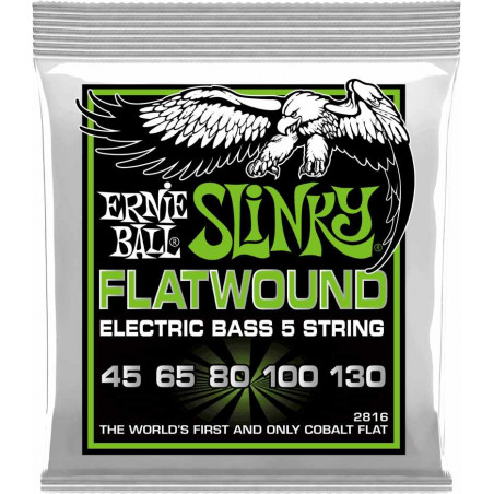 Ernie Ball 2816 - Jeu de 5 cordes basse Regular Slinky Flatwound- 45-130