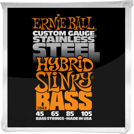 Ernie Ball 2843 - Jeu de cordes basse Hybrid Slinky Stainless Steel - 45-105