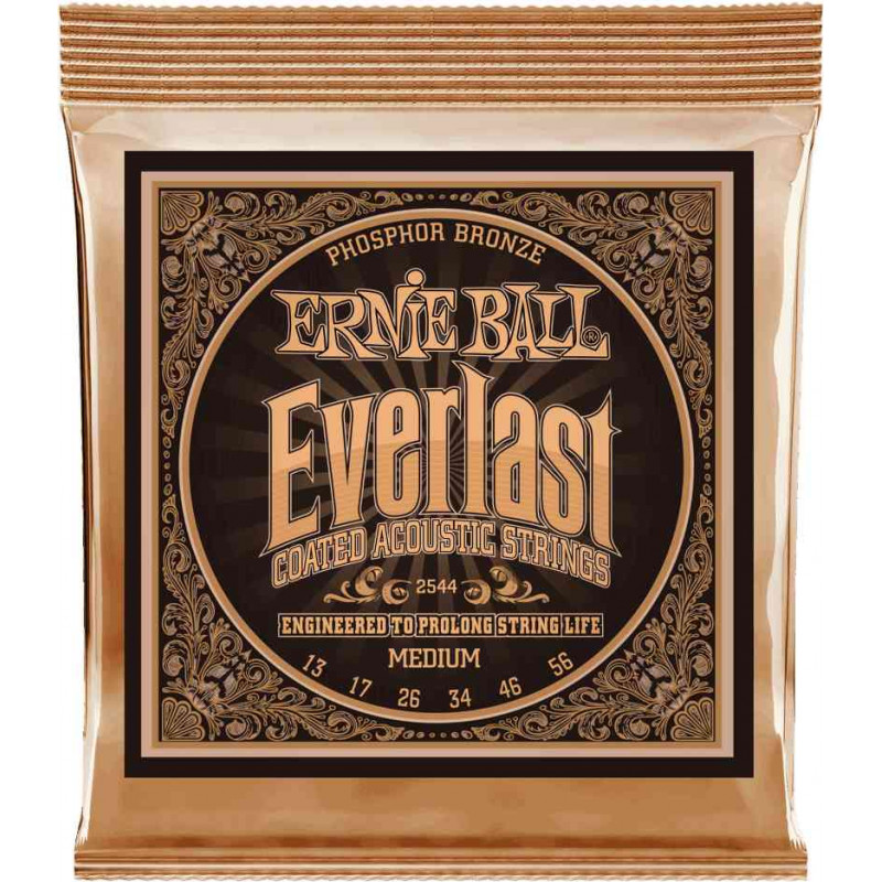 Ernie Ball 2544 - Jeu de cordes acoustique Phosphore Bronze - Everlast Coated - Medium 13-56