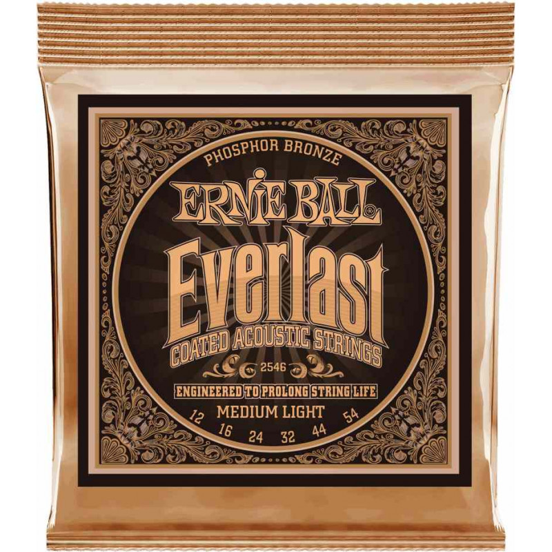 Ernie Ball 2546 - Jeu de cordes acoustique Phosphore Bronze - Everlast Coated - Medium Light 12-54