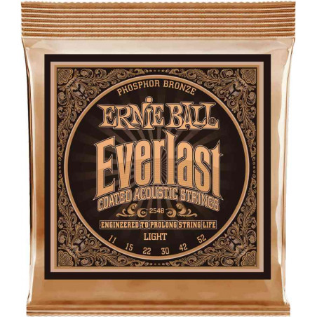 Ernie Ball 2548 - Jeu de cordes acoustique Phosphore Bronze - Everlast Coated - Light 11-52