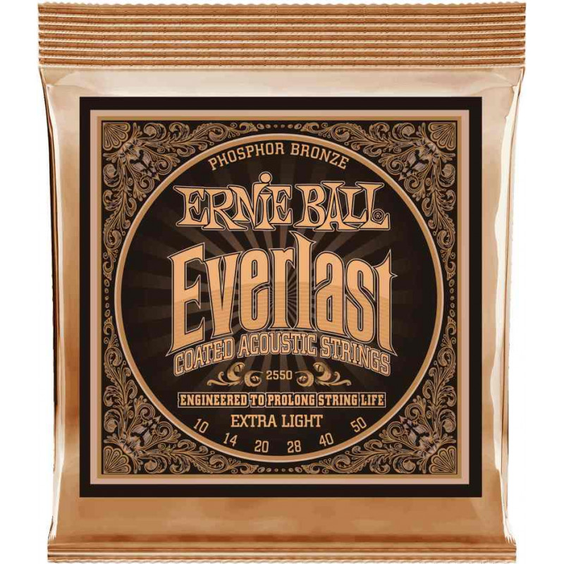 Ernie Ball 2550 - Jeu de cordes acoustique Phosphore Bronze - Everlast Coated - Extra Light 10-50