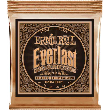 Ernie Ball 2550 - Jeu de cordes acoustique Phosphore Bronze - Everlast Coated - Extra Light 10-50
