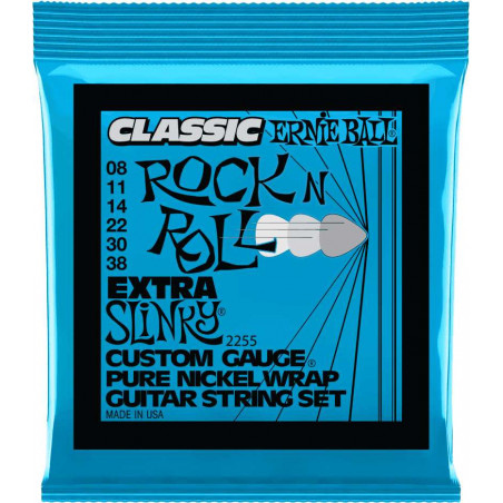 Ernie Ball 2255 - Jeu de cordes guitare électrique Classic Rock'N'Roll - Extra Slinky 8-38