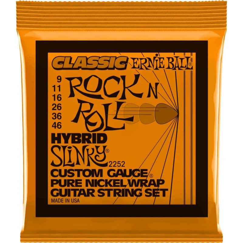 Ernie Ball 2252 - Jeu de cordes guitare électrique Classic Rock'N'Roll - Hybrid Slinky 9-46