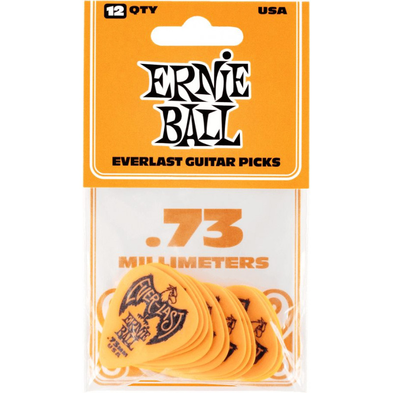 Ernie Ball 9190 - Sachet de 12 médiators Everlast orange - 0.73mm
