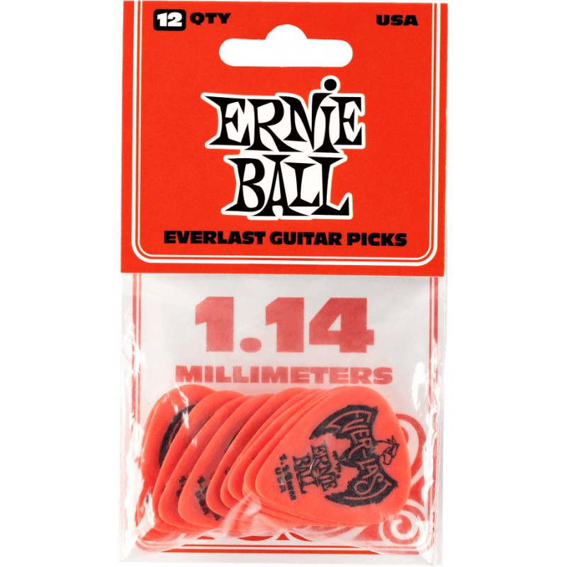 Ernie Ball 9194 - Sachet de 12 médiators Everlast rouge - 1.14mm
