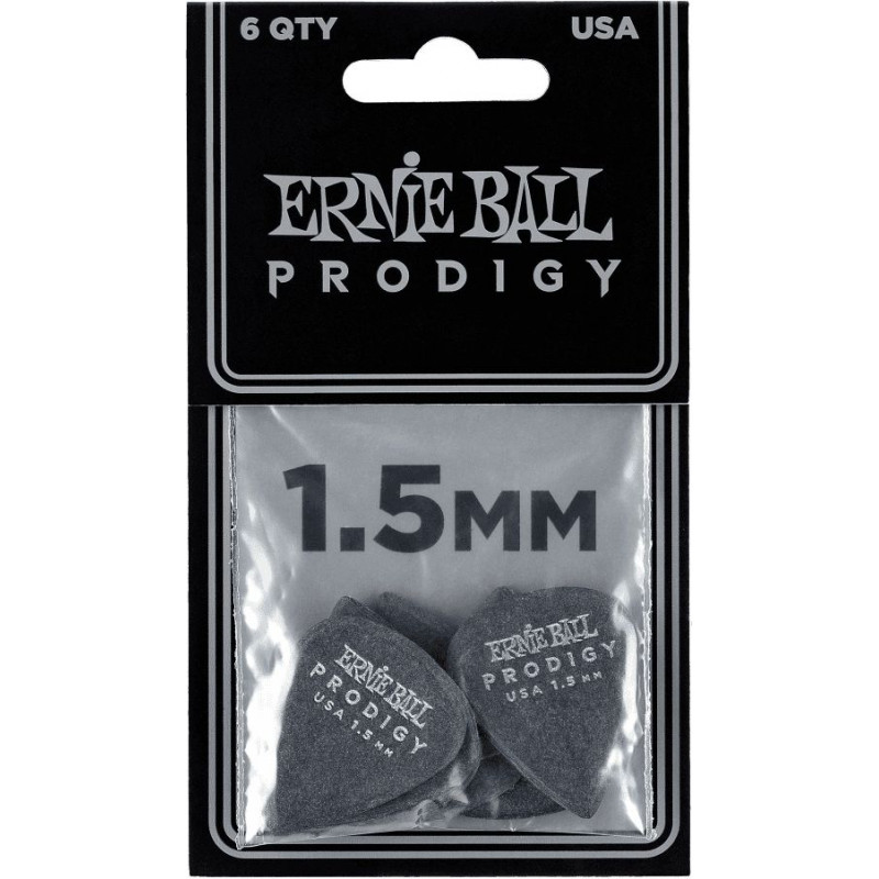 Ernie Ball 9199 - Sachet de 6 médiators Prodigy noir - 1.50mm
