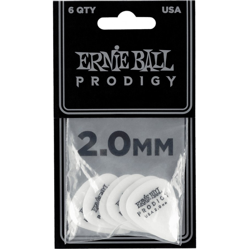 Ernie Ball 9202 - Sachet de 6 médiators Prodigy blanc - 2.00mm