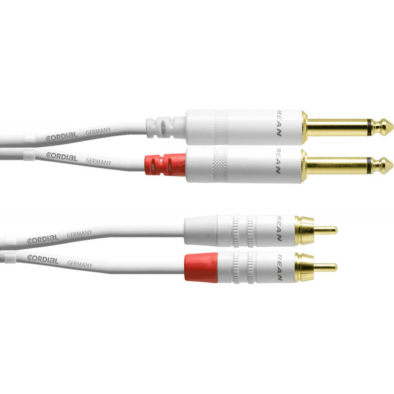 Cordial CFU6PC-SNOW - Câble audio 2 jacks mono mâles - 2 RCA mâles 6 m blanc