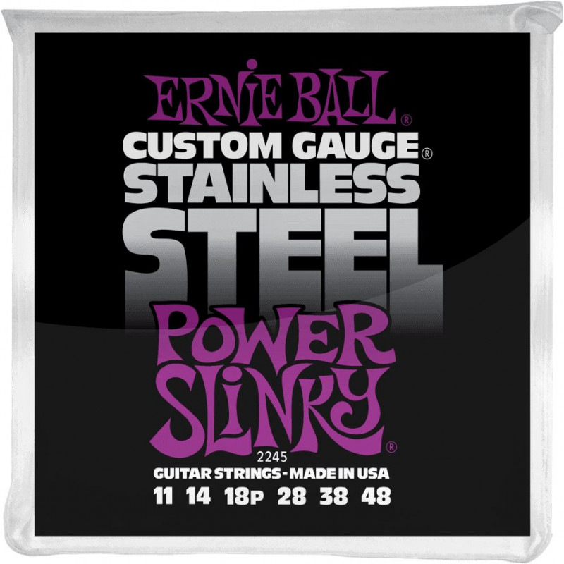 Ernie Ball 2245 - Jeu de cordes guitare électrique - Stainless Steel - Power Slinky 11-48