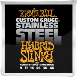 Ernie Ball 2247 - Jeu de cordes guitare électrique - Stainless Steel - Hybrid Slinky 9-46
