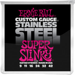 Ernie Ball 2248 - Jeu de cordes guitare électrique - Stainless Steel - Super Slinky 9-42