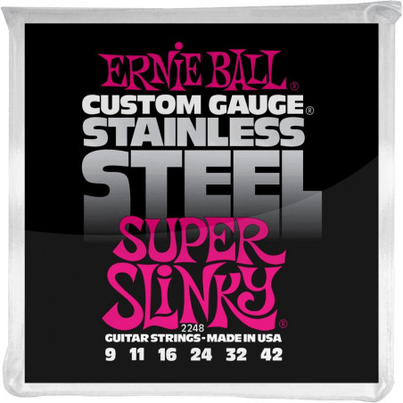Ernie Ball 2248 - Jeu de cordes guitare électrique - Stainless Steel - Super Slinky 9-42