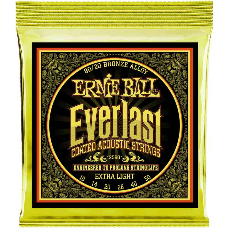 Ernie Ball 2560 - Jeu de cordes acoustiques - Everlast Coated - Extra Light 10-50