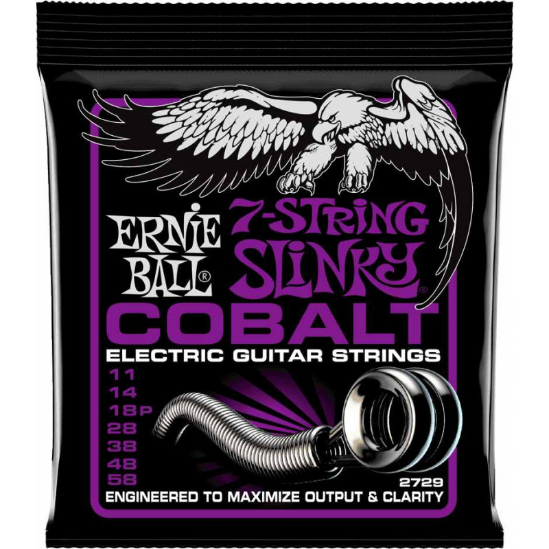 Ernie Ball 2729 - Jeu de 7 cordes électriques - Slinky Cobalt - Power Slinky 11-58