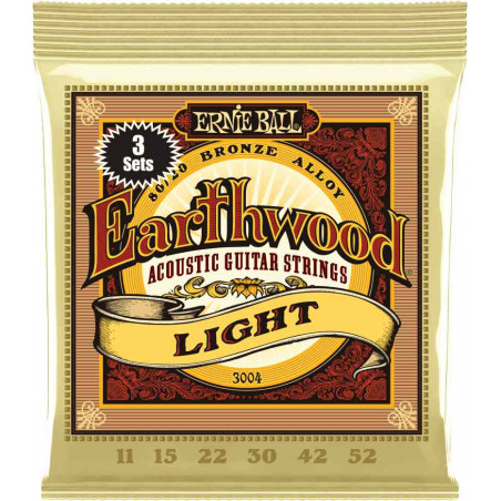 Ernie Ball 3004 - 3 jeux de cordes acoustiques - Earthwood 80/20 Bronze - Light 11-52