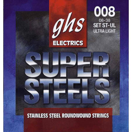 GHS ST-UL - Jeu de cordes guitare électrique - Super Steels - Ultra Light 08-38