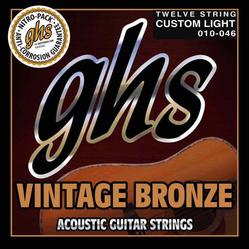 GHS VN-12CL - Jeu de 12 cordes guitare acoustique - Vintage Bronze Custom Light - 10-46