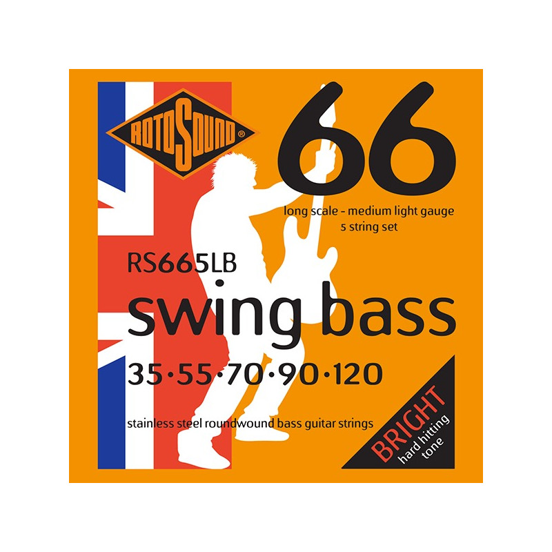 Rotosound RS665LB Swing Bass - Jeu de 5 cordes guitare basse - Long scale medium light 35-120