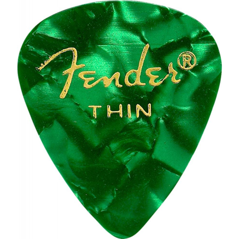 Fender - Médiators 351 Shape Green Moto Thin - pack de 12 médiators guitare