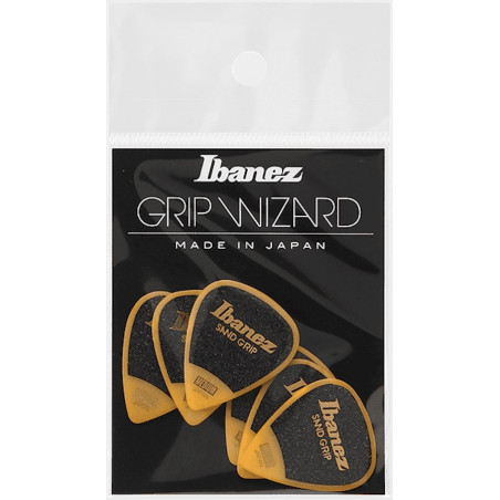 Ibanez PPA14MSGYE - 6 médiators Grip Wizard série Sand Grip jaune - medium - 0,8mm