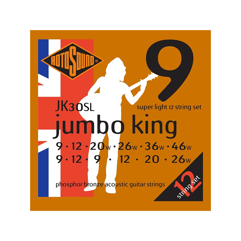 Rotosound JK30SL Jumbo king - Jeu de 12 cordes phosphore bronze guitare acoustique - Super Light