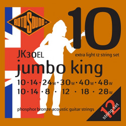 Rotosound JK30EL Jumbo king - Jeu de 12 cordes phosphore bronze guitare acoustique - Extra light