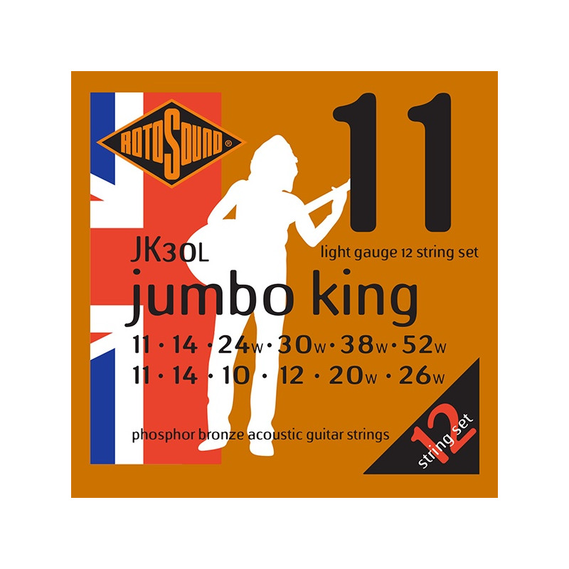 Rotosound JK30L Jumbo king - Jeu de 12 cordes phosphore bronze guitare acoustique - Light