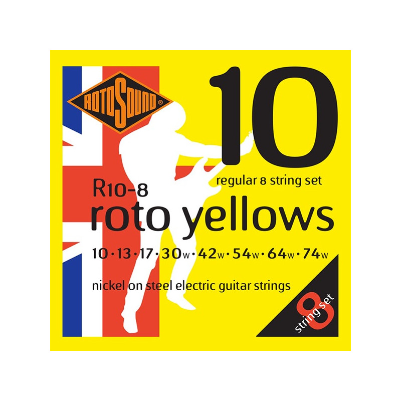 Rotosound R10-8 Roto Yellows - Jeu de 8 cordes guitare électrique - 10-74