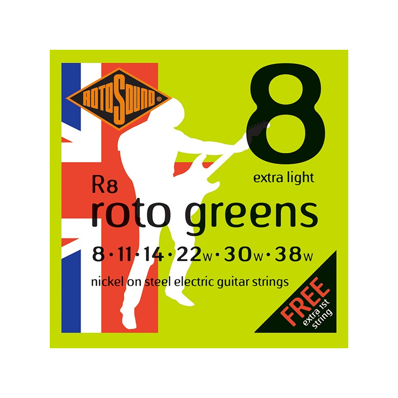 Rotosound R8 Roto Greens - Jeu de cordes guitare électrique - 8-38