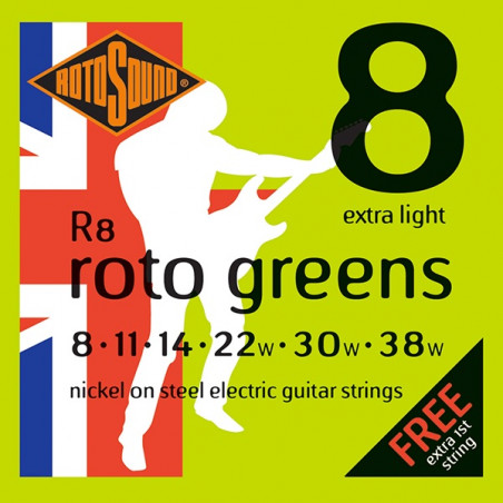 Rotosound R8 Roto Greens - Jeu de cordes guitare électrique - 8-38