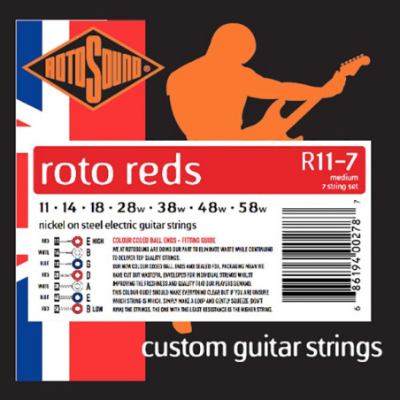 Rotosound R11-7 Roto Reds - Jeu de 7 cordes guitare électrique - 11-58