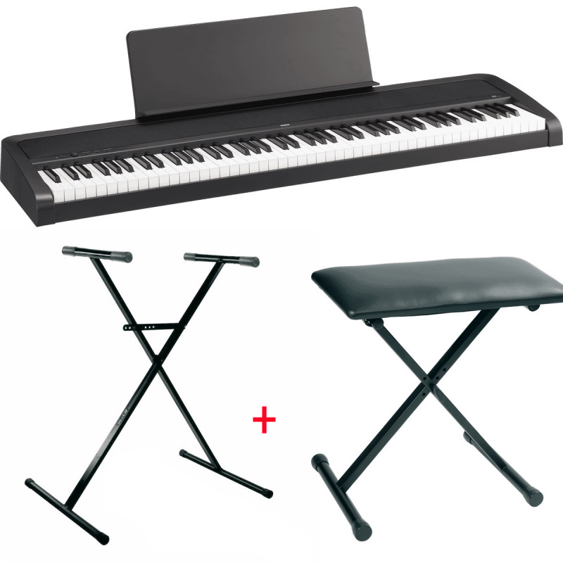 Pack Korg B2 noir  - Piano numérique 88 notes + Stand en X + banquette