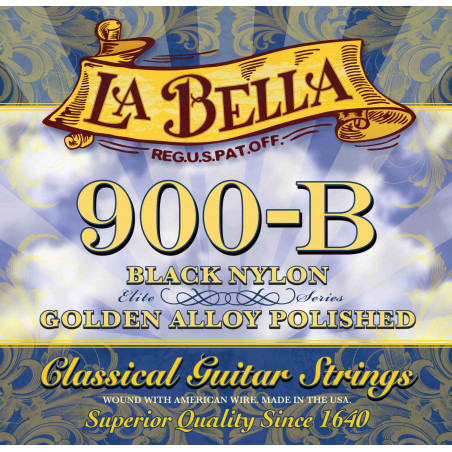 Labella 900B - Jeu de cordes guitare classique Elite 900B Black Nylon - Tension médium