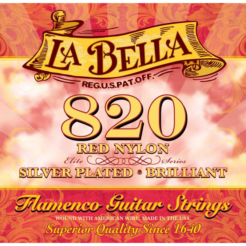 Labella 820 - Jeu de cordes guitare classique Elite 820 Flamenco Red Nylon - Tension médium