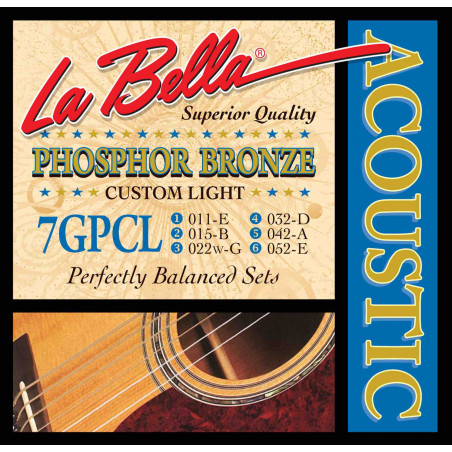 Labella 7GPCL - Jeu de cordes guitare acoustique Phosphor Bronze - Custom Light 11-52