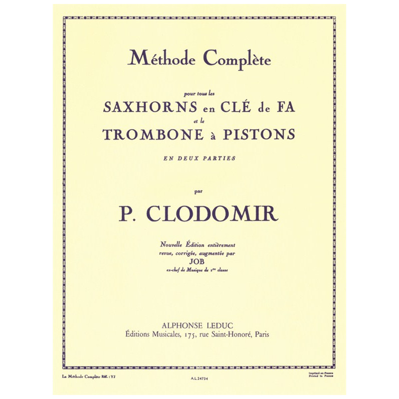 Méthode Complète pour tous les Saxhorns en Clé de  - Pierre-François Clodomir