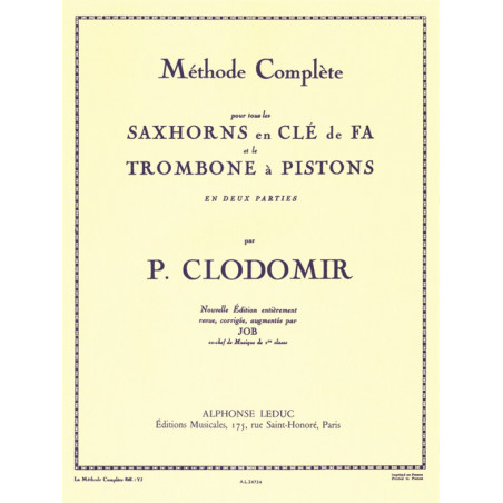 Méthode Complète pour tous les Saxhorns en Clé de  - Pierre-François Clodomir