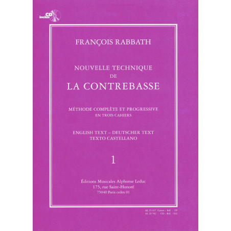 Nouvelle Technique de la Contrebasse, Cahier 1 - François Rabbath (+ audio)