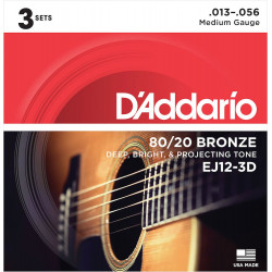 D'Addario EJ12-3D bronze 80/12 Medium, 13-56 (3 jeux) - jeu guitare acoustique