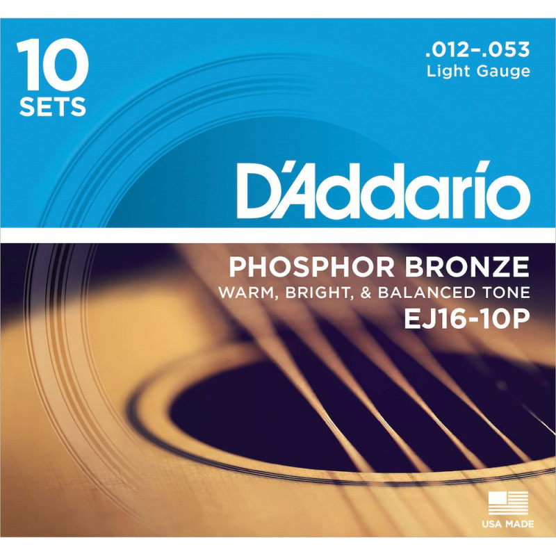 D'Addario EJ16-10P Light 10 jeux - phosphore bronze - jeu guitare acoustique