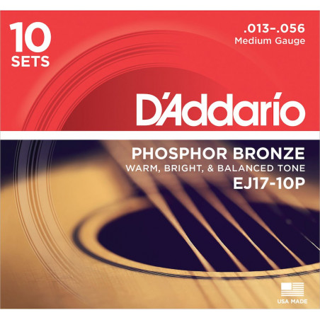 D'Addario EJ17-10P Medium 13-56 10 jeux - phosphore bronze - jeu guitare acoustique